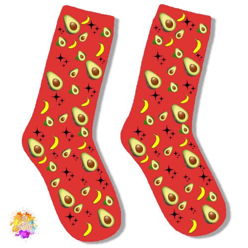 גרביים עם הדפסה אבוקדו בננה צבע אדום