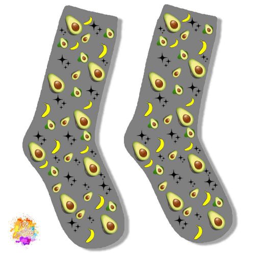גרביים עם הדפסה אבוקדו בננה צבע אפור