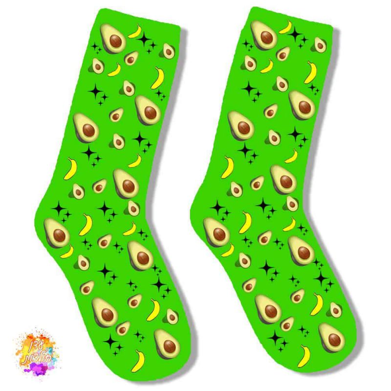 גרביים עם הדפסה אבוקדו בננה צבע ירוק
