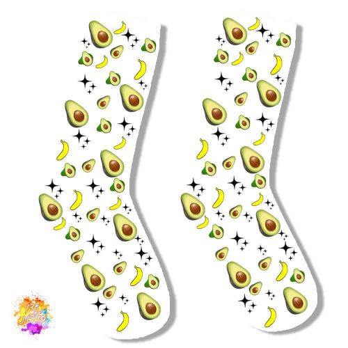 גרביים עם הדפסה אבוקדו בננה צבע לבן