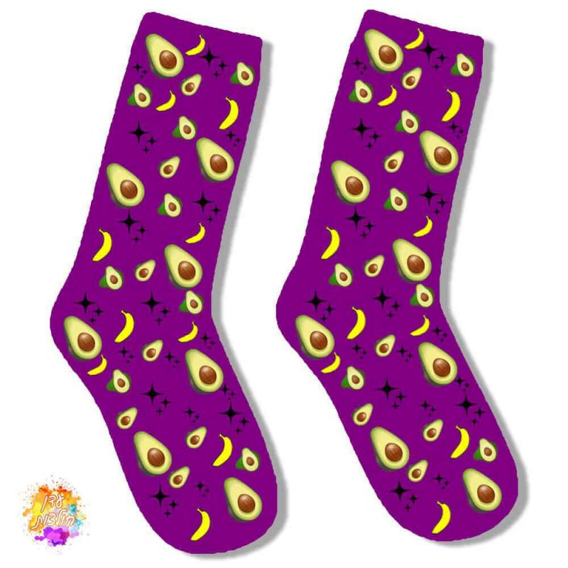 גרביים עם הדפסה אבוקדו בננה צבע סגול