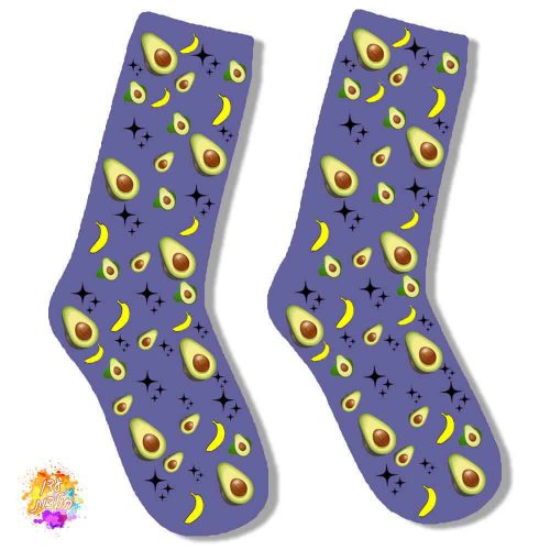 גרביים עם הדפסה אבוקדו בננה צבע סגול בהיר