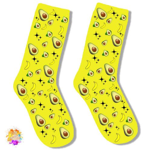 גרביים עם הדפסה אבוקדו בננה צבע צהוב