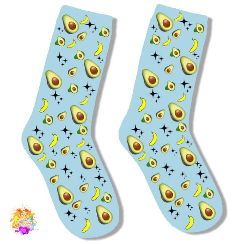 גרביים עם הדפסה אבוקדו בננה צבע תכלת
