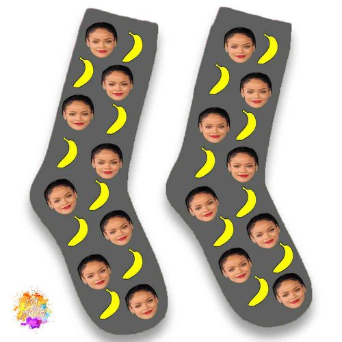 גרביים עם הדפסה דגם בננות צבע אפור