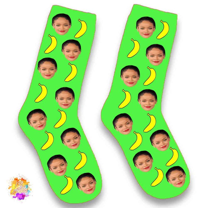 גרביים עם הדפסה דגם בננות צבע ירוק