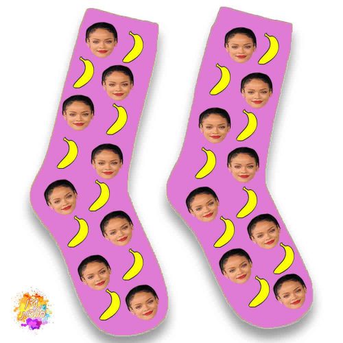 גרביים עם הדפסה דגם בננות צבע סגול בהיר