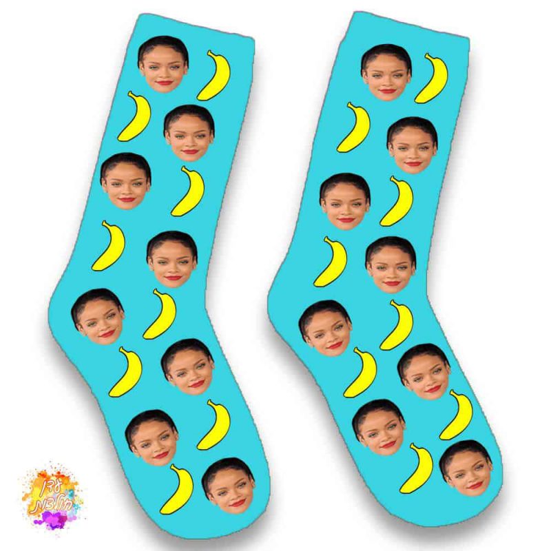 גרביים עם הדפסה דגם בננות צבע תכלת