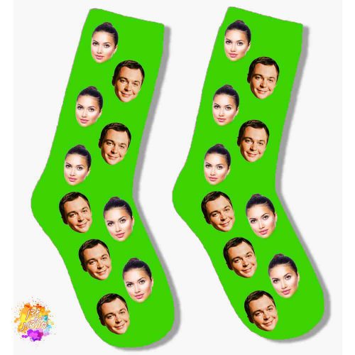 גרביים עם הדפסה דגם זוג פנים קלאסי צבע ירוק