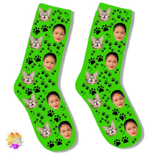 גרביים עם הדפסה דגם חתול צבע ירוק