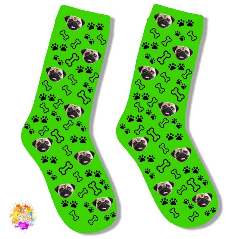 גרביים עם הדפסה דגם כלבלבון צבע ירוק בהיר