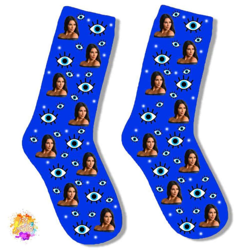 גרביים עם הדפסה דגם עין הרע צבע כחול