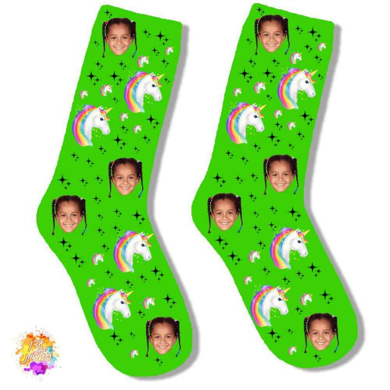 גרביים עם הדפסה דגם חד קרן צבע ירוק