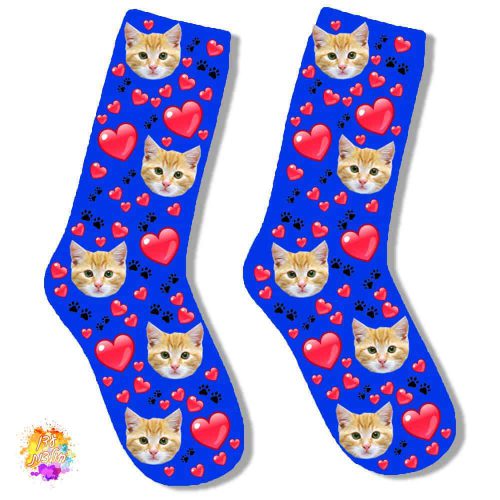 גרביים עם הדפסה דגם חתול צבע כחול