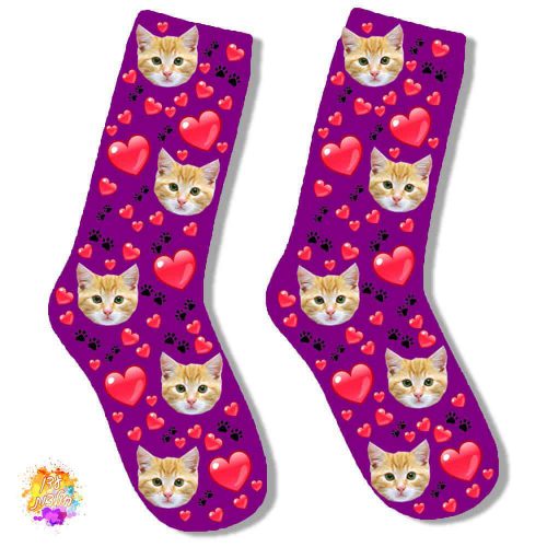 גרביים עם הדפסה דגם חתול צבע סגול