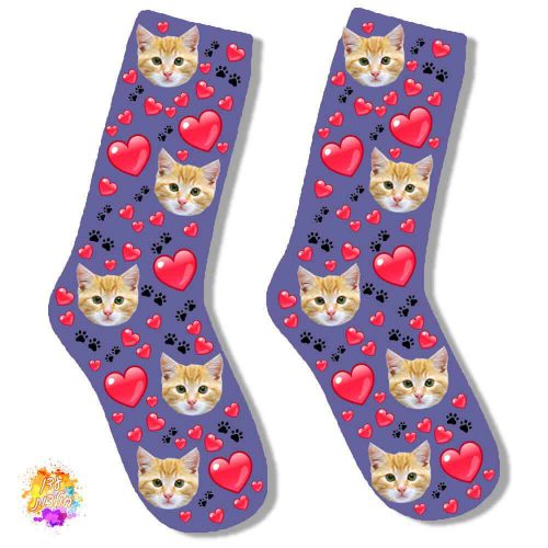 גרביים עם הדפסה דגם חתול צבע סגול בהיר