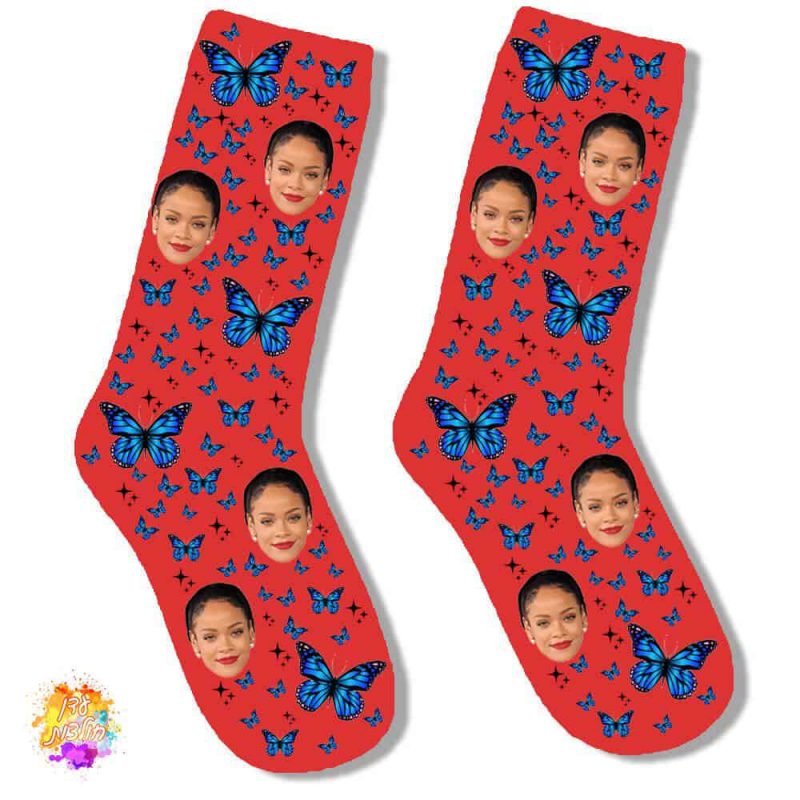 גרביים עם הדפסה דגם פרפרים צבע אדום