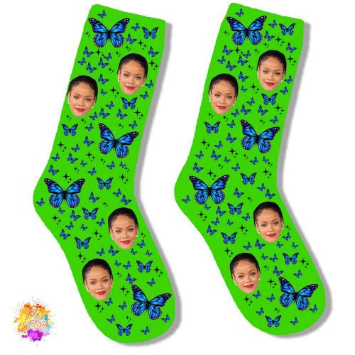 גרביים עם הדפסה דגם פרפרים צבע ירוק