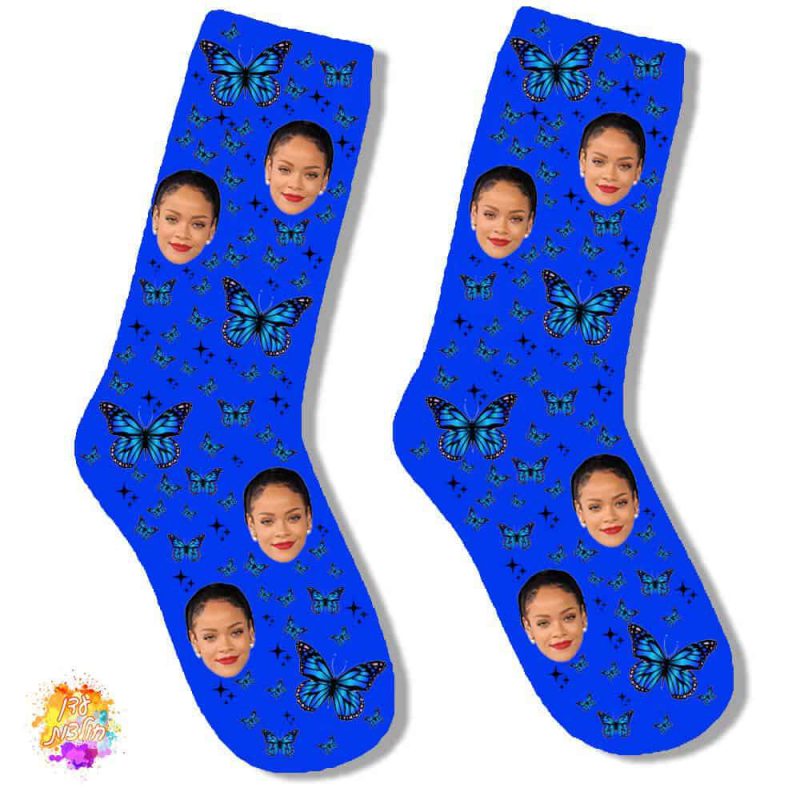 גרביים עם הדפסה דגם פרפרים צבע כחול