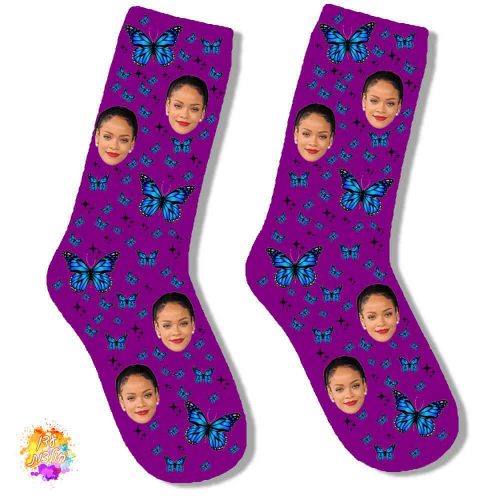 גרביים עם הדפסה דגם פרפרים צבע סגול