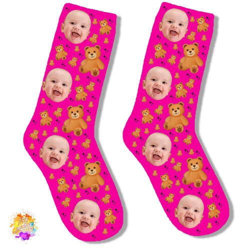גרביים עם הדפסה דגם תינוק דובי צבע ורוד