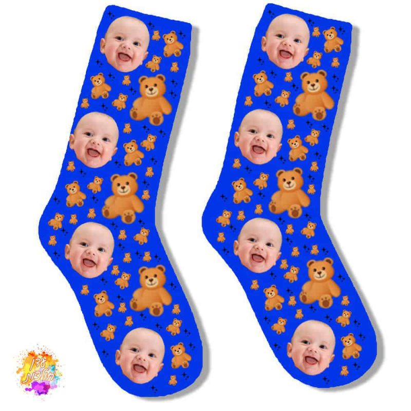 גרביים עם הדפסה דגם תינוק דובי צבע כחול
