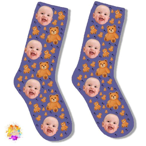 גרביים עם הדפסה דגם תינוק דובי צבע סגול בהיר